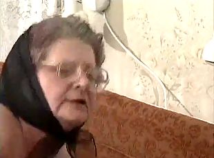 Hairy Granny in Glasses and Scarf Fucked