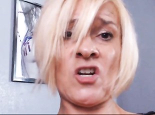 Blonde cougar abuses adult toys while alone at home
