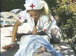 Nice ass nurse in sexy stockings gets bonked outdoors